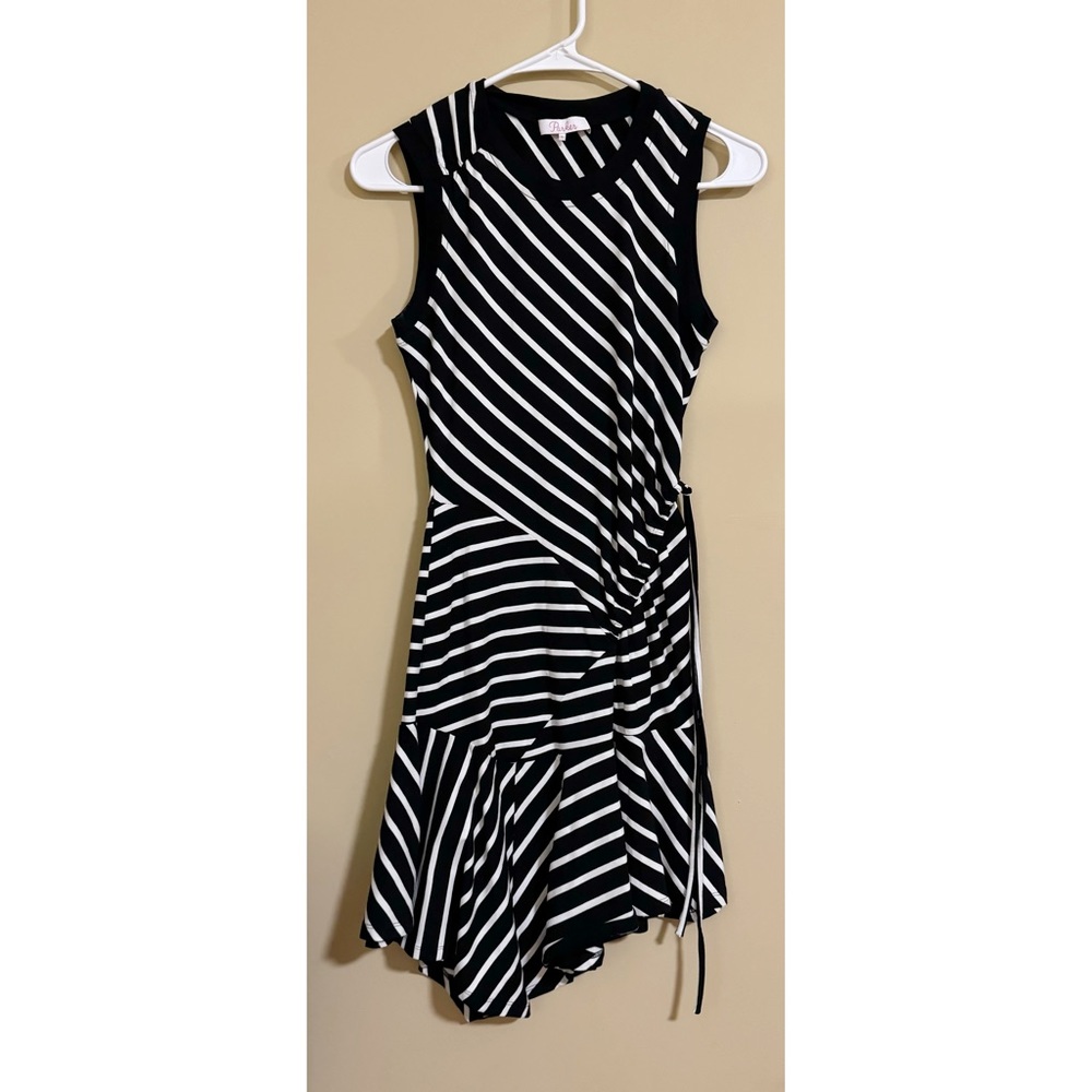 Parker ‘Nicola’ Sleeveless Asymmetrical Stripe Dress in Black/White Size XS - Picture 4 of 11